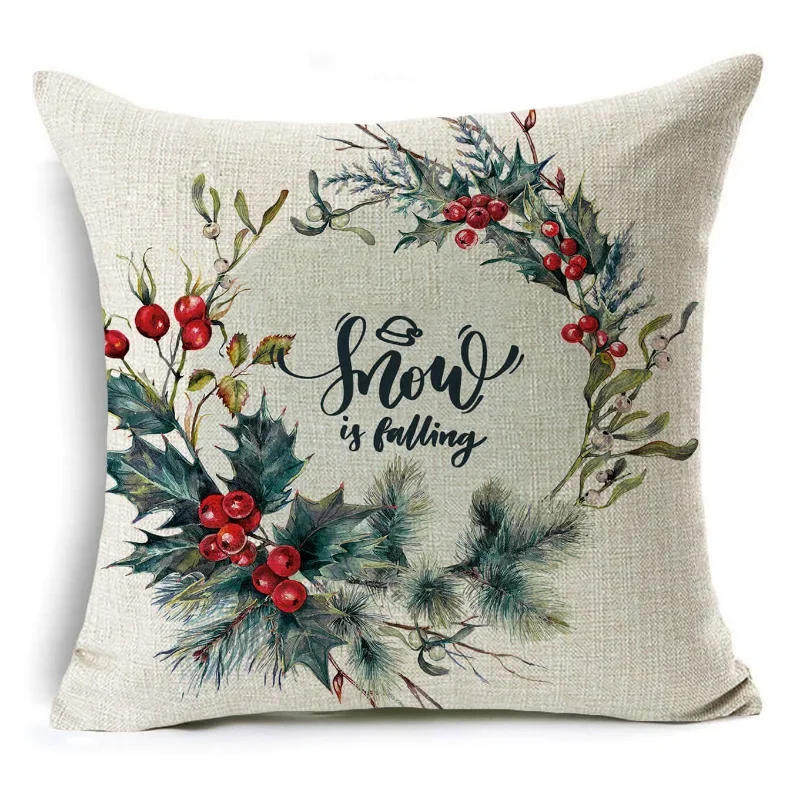 Description Picture 5 of item45*45CM Merry Christmas Cushion Cover Birds Garland Pillowcase Single Sided Print Polyester Sofa Pillow Case For Home Xmas Decor