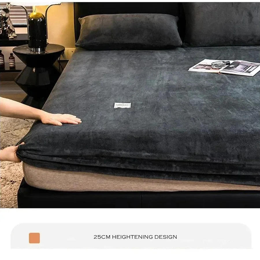 Description Picture 6 of item1PC Soft Warm Plush Fitted Sheet Elastic Mattress Cover Fluffy Coral Fleece Bed Linen Winter Couple Luxury Double Bed Bedding