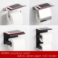 304 Stainless Steel Mobile Phone Paper Roll Holder Bathroom Tissue Holder Non Punching Installation Toilet Paper Holder