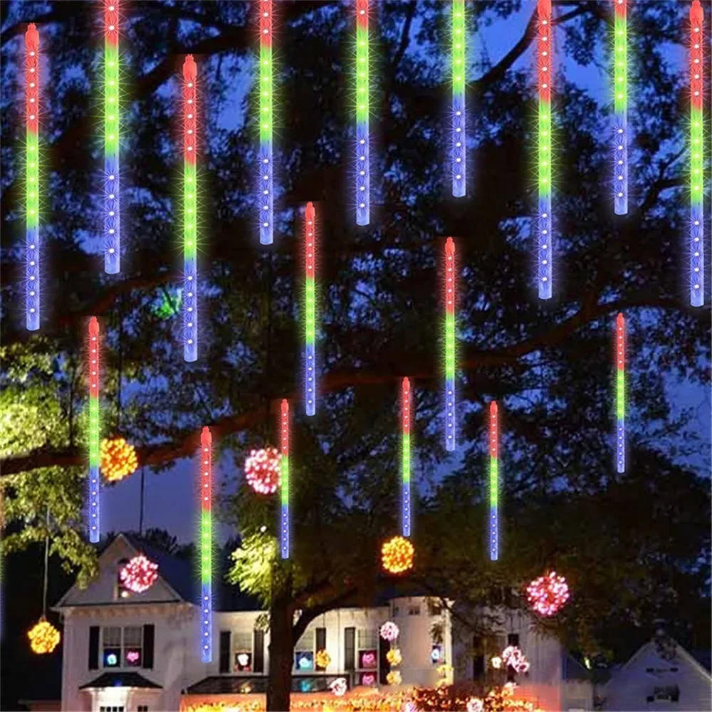 Description Picture 4 of item4/3/2/1Set Outdoor Meteor Shower Lights LED Lighting Street Light Christmas Tree Decoration US/EU Plug Garden Light String