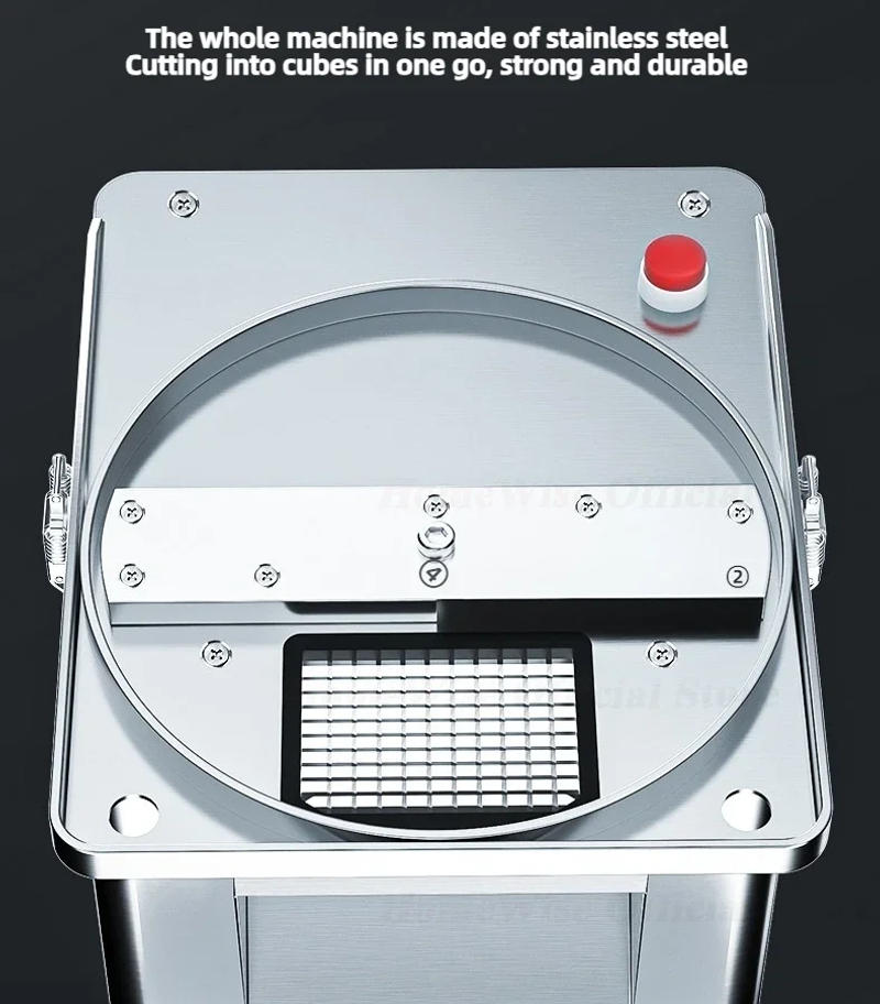 Description Picture 3 of itemLX EVEC Commercial Electric Vegetable Cube Cutting Machine Fruit Slicer Cutting Strip Dice Food Processor With 5 Blades