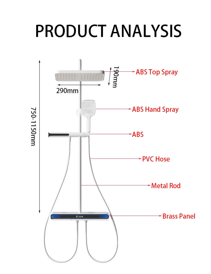 Description Picture 4 of itemHot Cold Rain Shower Faucet Bathroom LED Digital Atmosphere Shower System Bathtub Wall Mount SPA Rainfall Thermostatic Bath Set