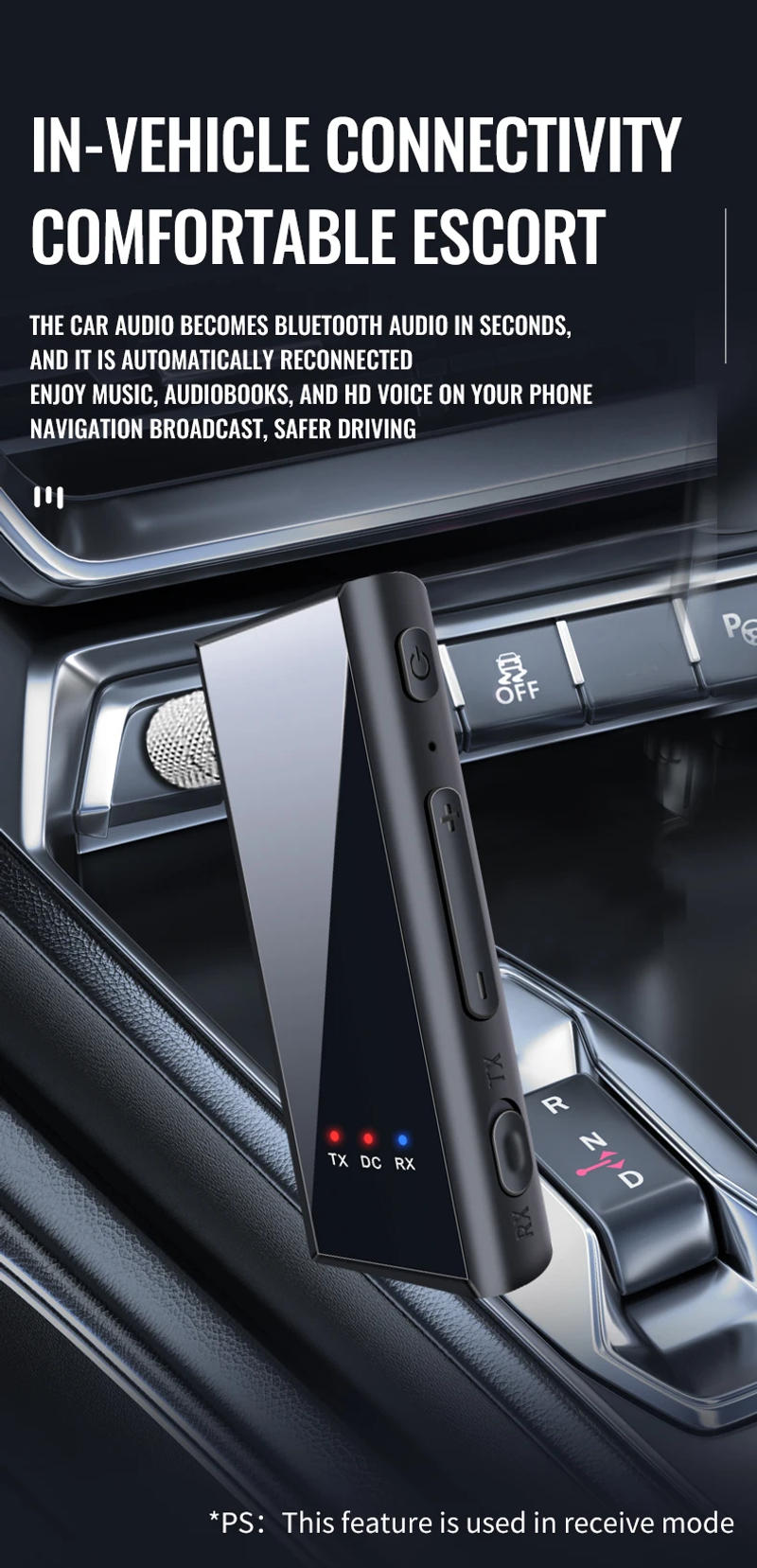 Description Picture 5 of itemBluetooth5.4 Audio Receiver Transmitter TF Card Playback Wireless Adapter With Mic Handsfree For Car Kit Speaker Projector TV PC