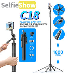 Selfieshow C18 Tripod for Smartphone Light Camera Selfie Stick Tripods Stand Wireless Bluetooth for Smartphone Phone Holder
