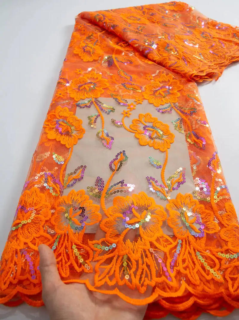 Description Picture 5 of itemKalume African Lace Fabric 2024 French Net Sequins Fabric Sewing Embroidery Lace Tulle Mesh Nigeria Dress 5Yards F3770