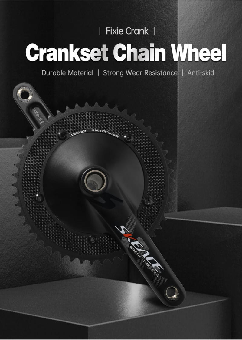 Description Picture 2 of itemSKEACE Break The Wind Hollowtech Crankset, Fixie Crank, Fixed Gear Bike, Track Bicycle CNC Carbon Chainwheel, 49T, 165mm, 144BCD