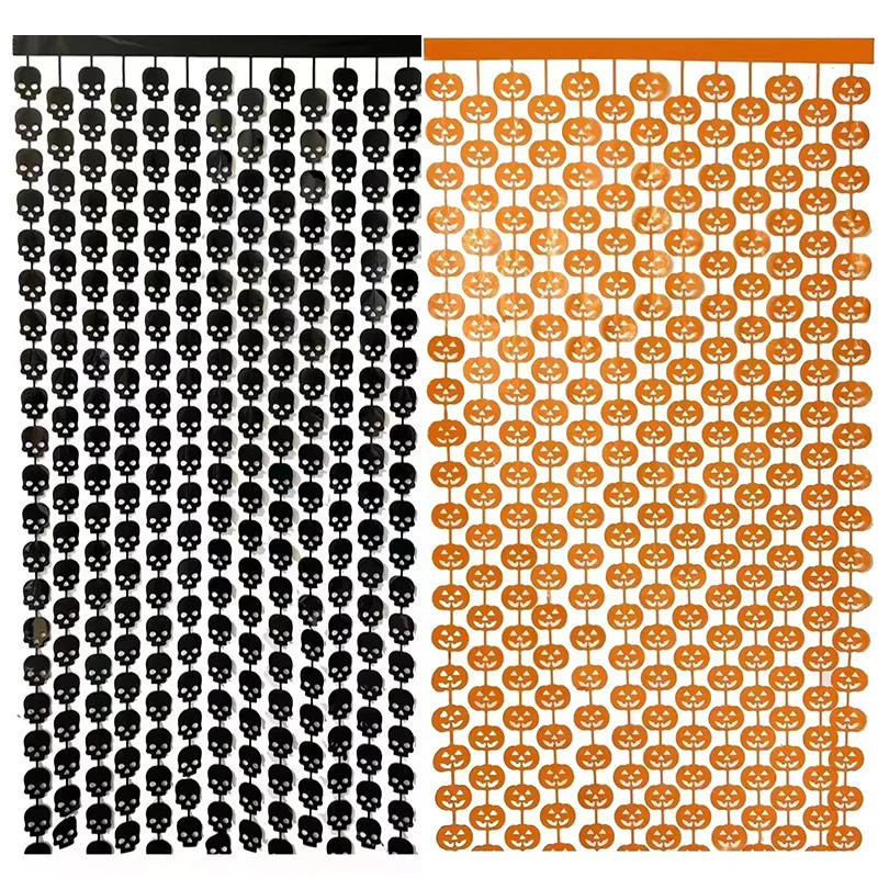Description Picture 2 of item1x2m Halloween Decorations Pumpkin Skull Bat Black Orange Hanging Curtain Backdrop Haunted House Halloween Themed Party Supplies