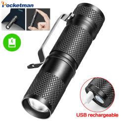 USB Rechargeable Flashlight Portable High Lumen Pocket Torch Emergency Light Waterproof Flashlights with Built-in Battery