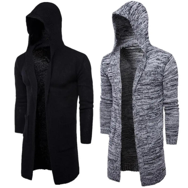 Description Picture 6 of itemCasual Men Solid Color Long Sleeve Pockets Thick Knitted Cardigan Hooded Coat