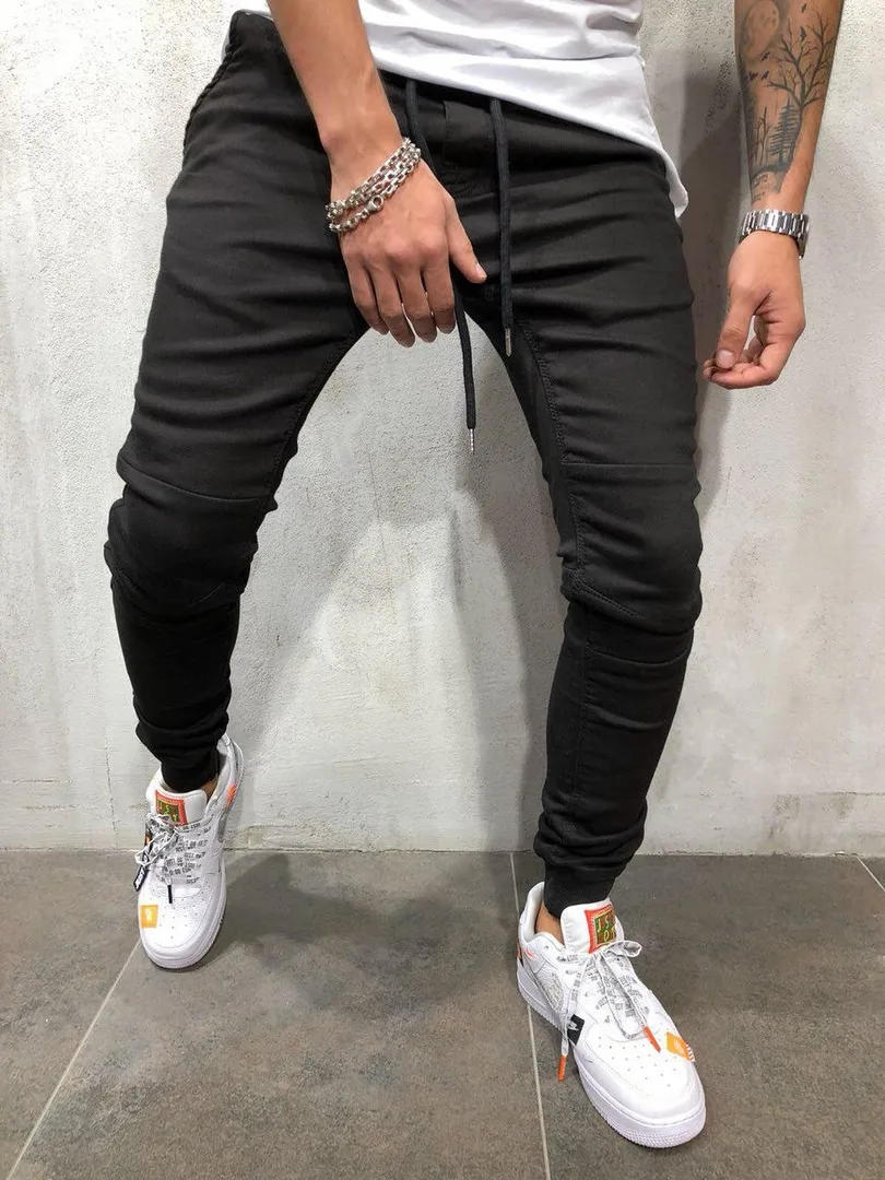 Description Picture 5 of itemMens Pants Lace-up Simple Design Jeans Casual Slim Trousers Male  Pencil Denim Skinny For Men  hip hop  men clothing  men pants