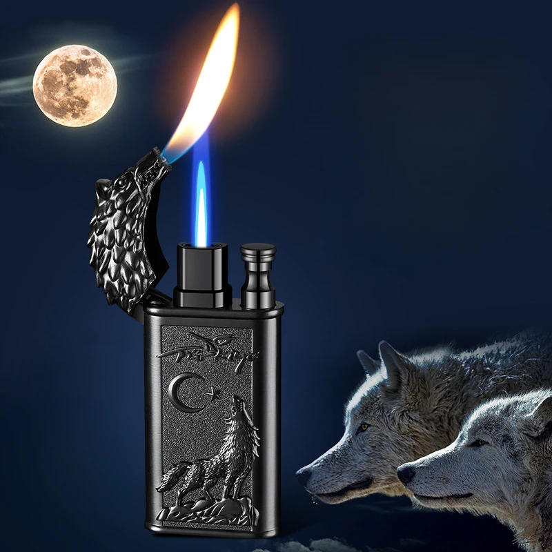 Description Picture 6 of itemCreative Embossed Shenlong Double Fire Gas Lighter Metal, Flame Spray Tool, Cigarette Lighter, Trendy and Fashionable Men,