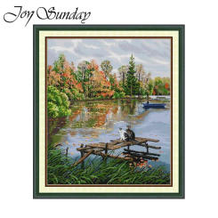 Joy Sunday Cross Stitch Kit River Lanscape HD Patterns Printed Counted Fabric Aida 16CT 14CT 11CT DIY Embroidery Sets Home Decor