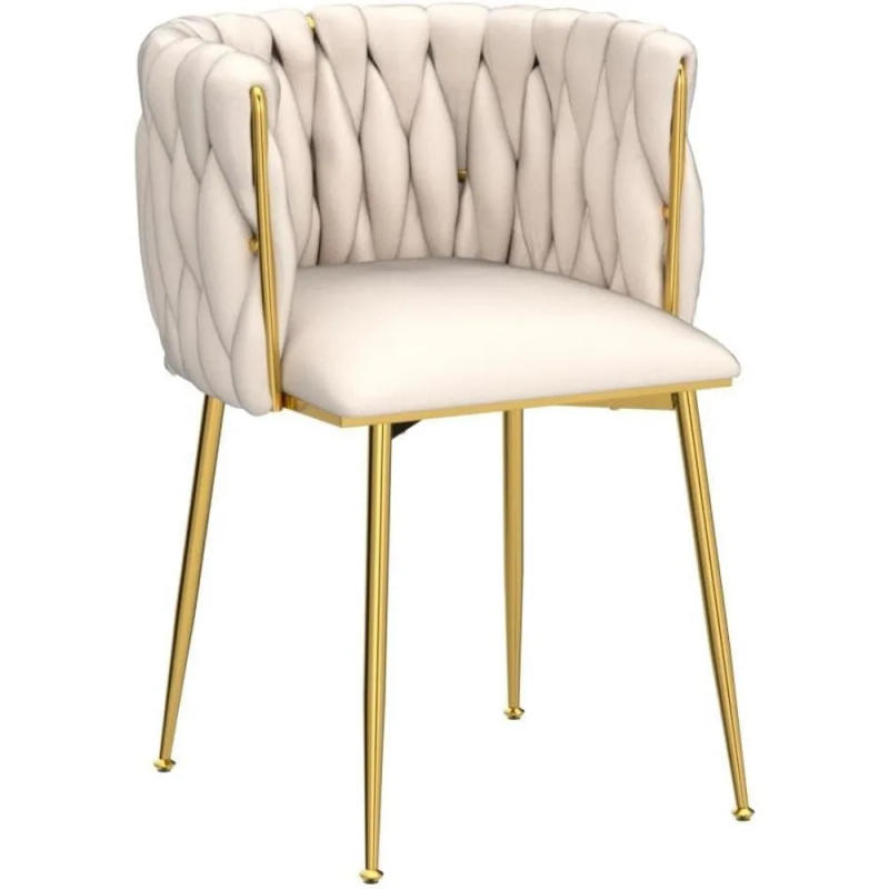Description Picture 5 of itemVelvet Dining Chairs Set of 4, Woven Upholstered Dining Chairs with Gold Metal Legs, Modern Accent Chairs for Living Room