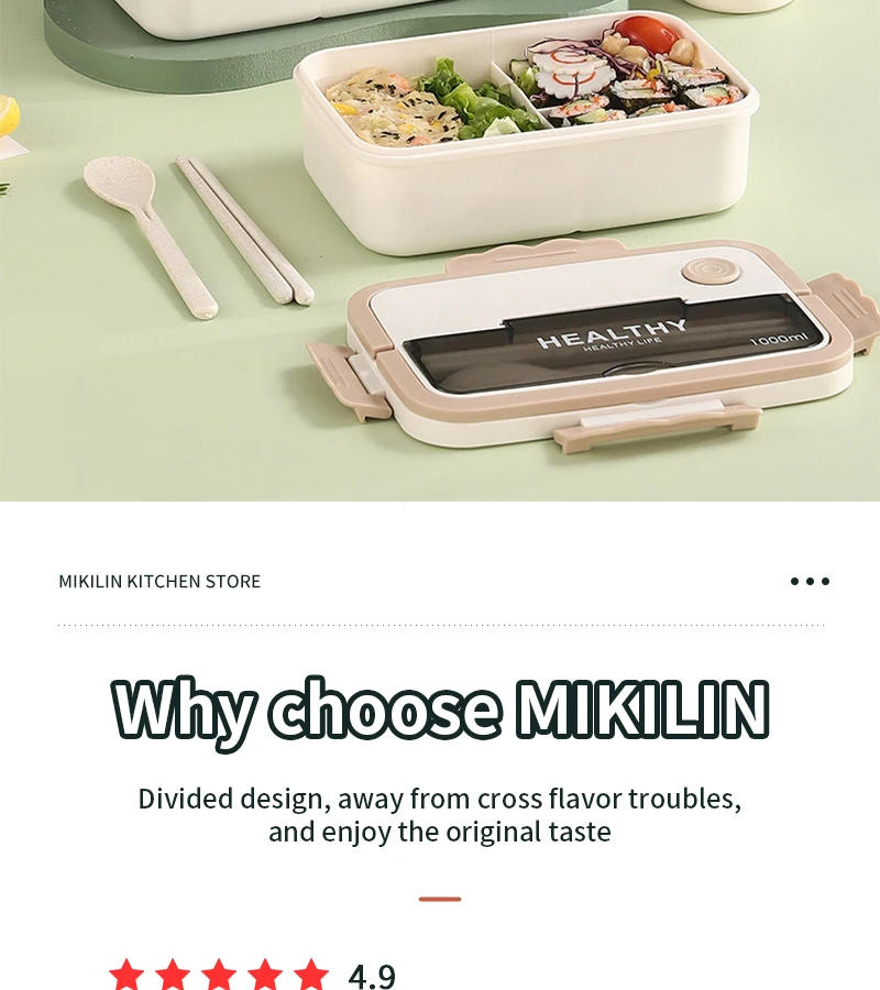 Description Picture 3 of itemMicrowave Dinnerware Food Lunchboxes School Child Plastic Lunch Container Bento Storage Cute Lunch Box for Kids Picnic School