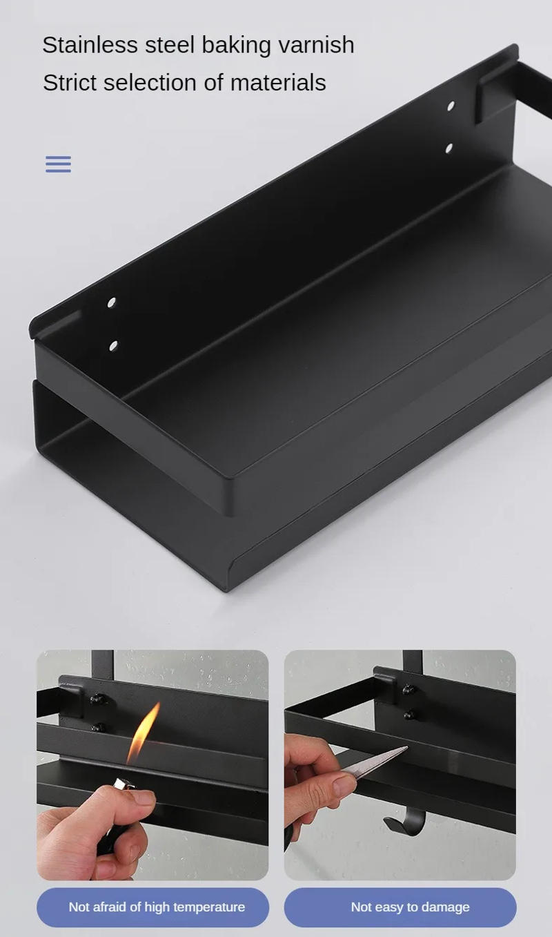 Description Picture 6 of itemBath Shelf Bathroom Accessories Black Shower Room Hanging Basket Removable Storage Rack Stainless Steel Shampoo Holder With Hook