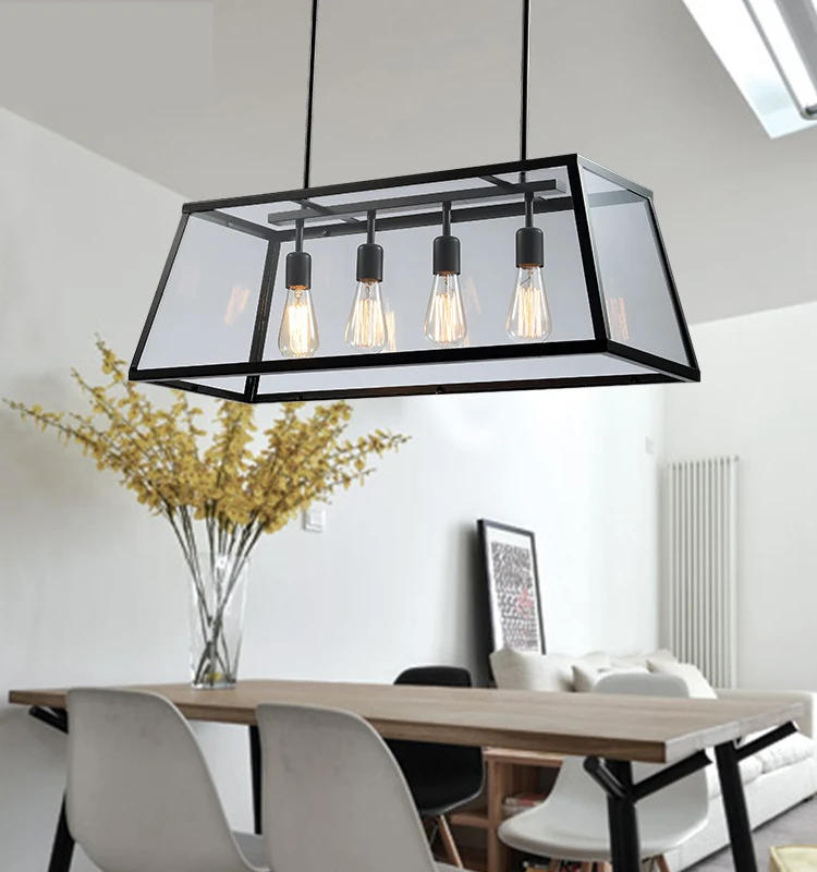 Description Picture 4 of itemBlack Farmhouse Chandeliers for Dining Room 4-Lights American Retro Rectangle Chandelier for Kitchen Island Bar Cafe Light