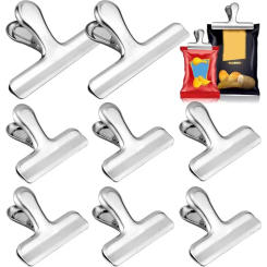 Stainless Steel Clips, Chip Bag Clips Heavy Duty Food Clips Round Edge Air Tight Seal Grip for Office Kitchen Home Usage Storage