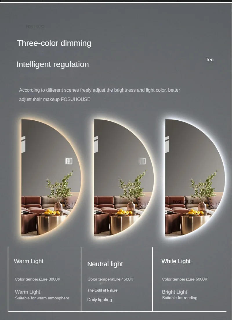 Description Picture 5 of itemSemicircular Smart Bath Mirrors Led Touch Screen Mirrors Wall-mounted Lighted Bathroom Mirror Special-shaped Decorative Mirrors