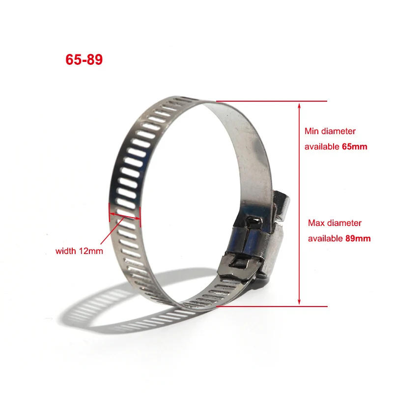 Description Picture 6 of item6pcs 59-82/65-89/72-95mm High Quality Screw Worm Drive Hose Clamp 201/304 Stainless Steel Hose Hoop Pipe Clamp Clip