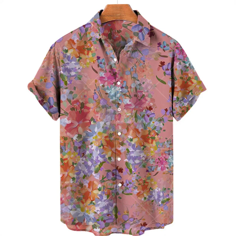 Description Picture 6 of item2022 New Hawaiian Shirts Men Women Oil Painting Floral Print Harajuku Style Casual Shirts Short Sleeve Summer Dress