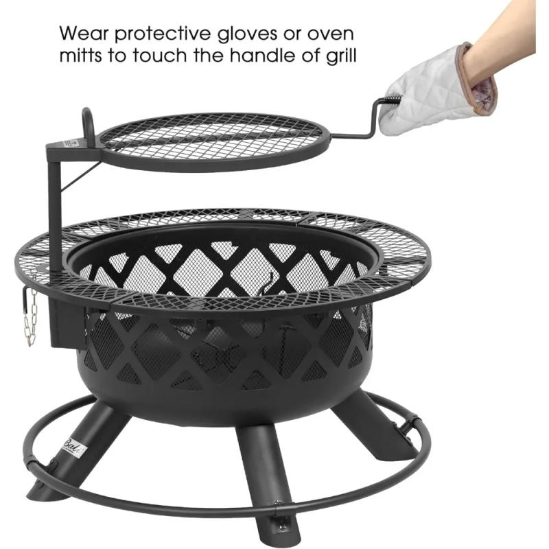 Description Picture 6 of itemWood Burning Fire Pit with Quick Removable Cooking Grill, Black, 32in