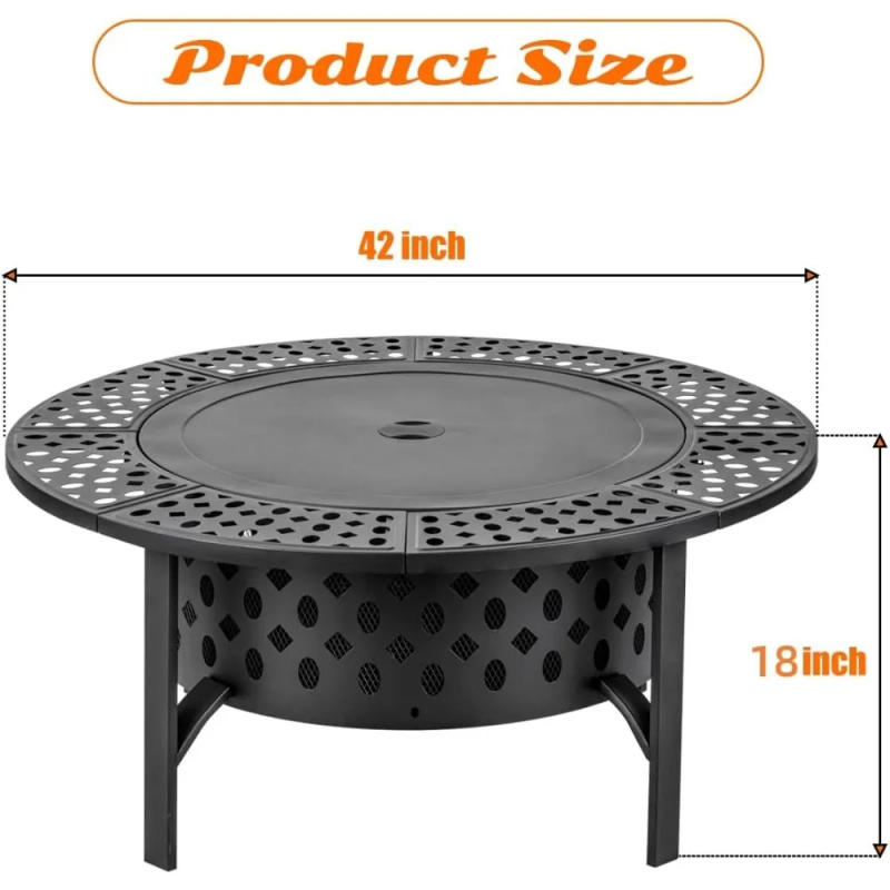 Description Picture 6 of item42 Inch Fire Pit with 2 Grills, Extra Large Wood Burning Fire Pits for Outside with Lid & Poker, Heavy Duty Firepit,BBQ