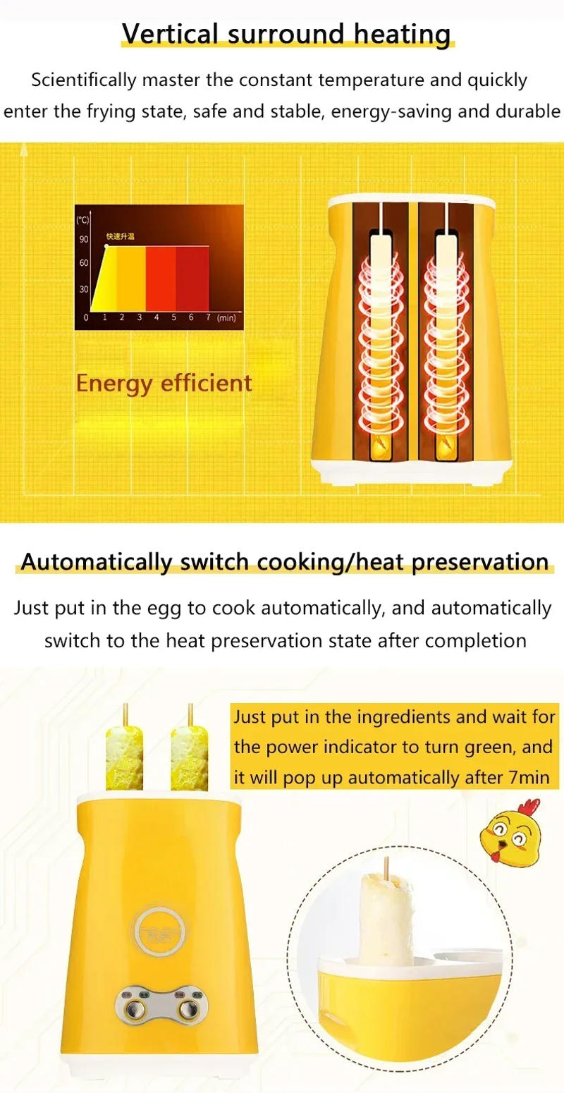 Description Picture 4 of itemAutomatic Rising Electric Egg Roll Maker Cup Breakfast Single/Double Omelette Master Fried Eggs Sausage Roller Boiler Machine EU