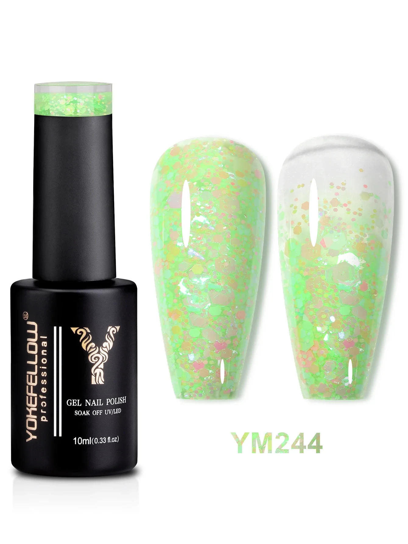 Description Picture 5 of itemYOKEFELLOW Glitter Gel Nail Polish 10ml Pink Sparkly Gel Polish Diamond Shiny Soak Off Glitter UV Gel for Nail Art YM240 Pink