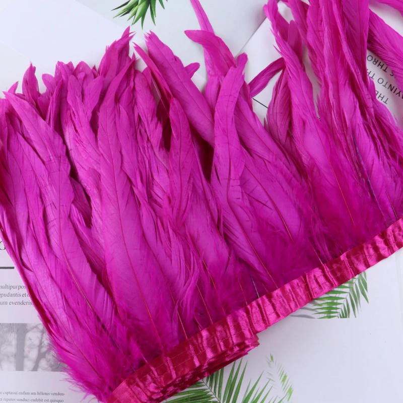 Description Picture 4 of item25-30 CM Rooster Feathers Trims Fringe Dyed Colorful Natural Cock Feather Ribbon for Party Costume Clothing Headdres Decoration