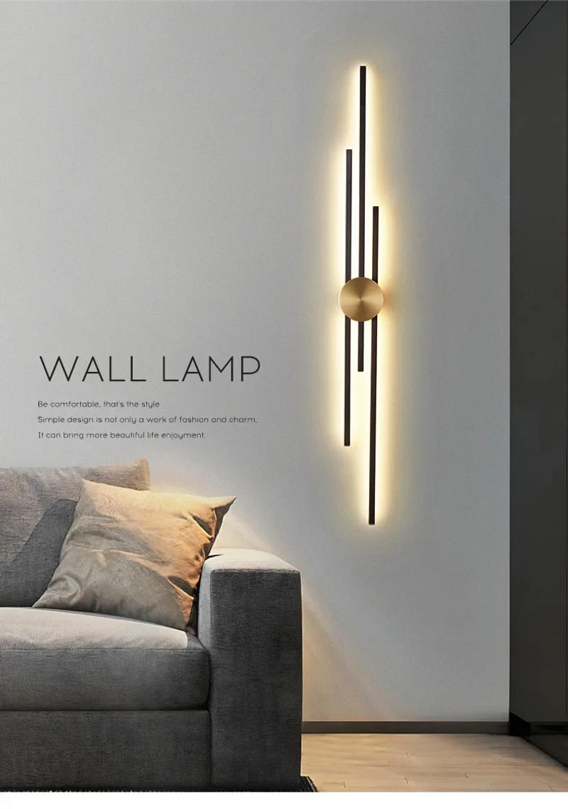 Description Picture 2 of itemLight Luxury Minimalist Bedroom Bedside Copper Wall Light Creative Long Aisle Living Room TV Background Wall Lamp Sconce