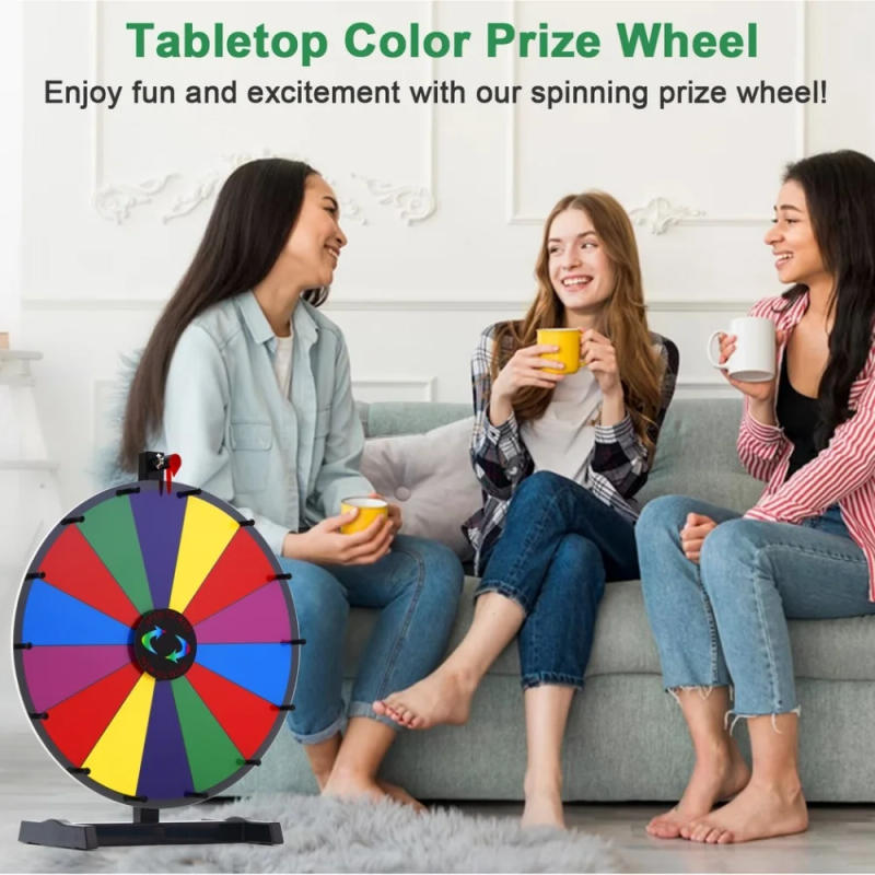 Description Picture 4 of item18’’ Spinning Prize Wheel Customizable Editable Tabletop Roulette Wheel Of Fortune With Marker Eraser Prize Game Spin Wheel