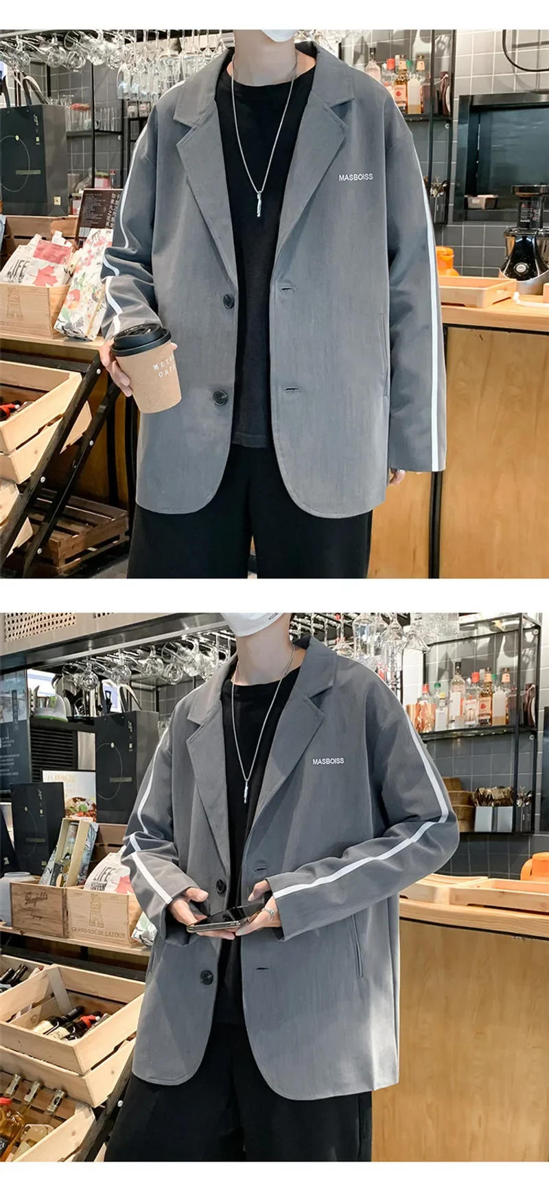 Description Picture 5 of item2021 Men's Double-layer Suit Jacket Trendy Brand Design Sensibility Loose-fit Harajuku Style Casual Western-style Clothes