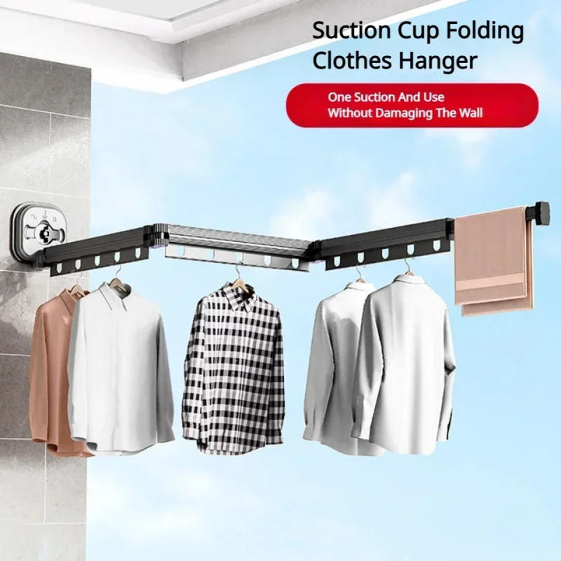 Description Picture 5 of itemFoldable Clothes Hanger Required No Punching Telescopic Storage Shelf Wall Mounted Clothing Racks Balcony Portable Drying Rack