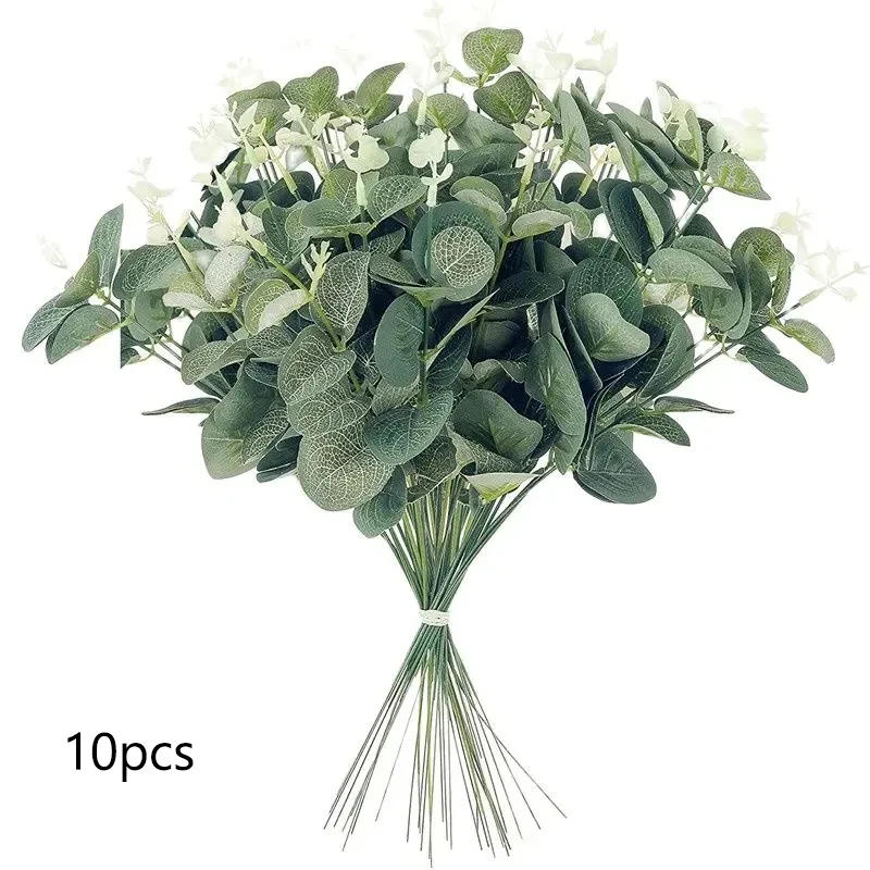 Description Picture 4 of item10pcs Eucalyptus Leaves Bunch Branch Artificial Plastic Plants Leaves Green Stems Wedding Faux Fake Flowers Cake DIY Decor