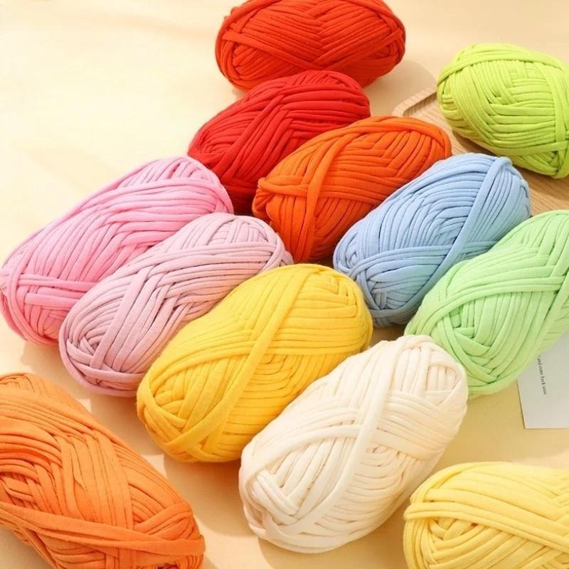 Description Picture 3 of itemFlat Thread T-Shirt Yarn DIY Soft Weaving Sewing Knitting Material for Carpets Bags Slippers Sandals 39 Colors Crochet Handmade