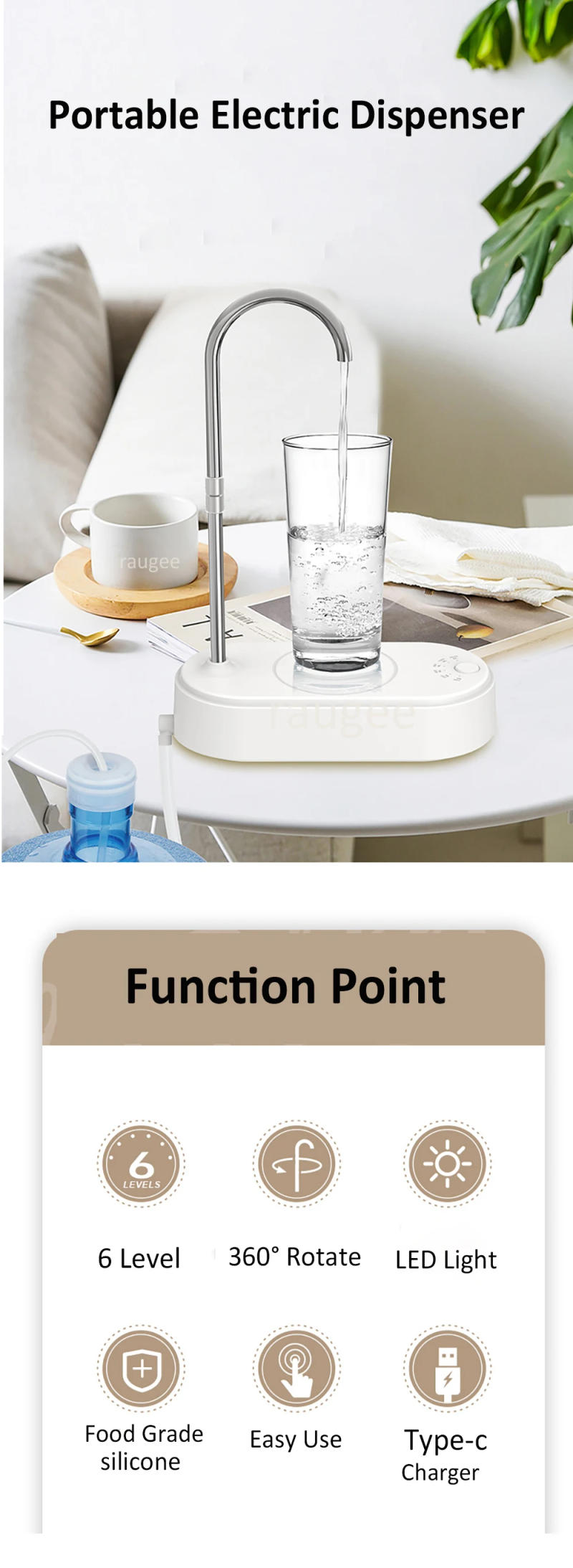 Description Picture 2 of itemElectric Drinking Water Bottle Pump Automatic Water Dispenser For Gallon 19 Liters Bottle Desktop Drinking Water Dispenser