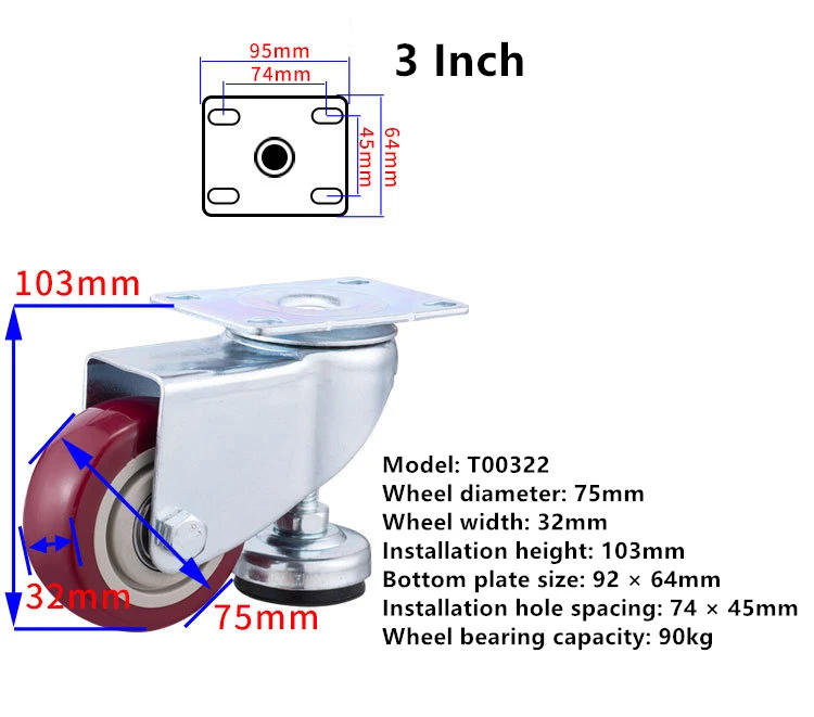 Description Picture 6 of item1 Pc 1.5"/2"/2.5"/3"/4" Horizontally Adjustable Casters Universal Wheels with Foot Cups Horizontally Adjustable Casters PVC