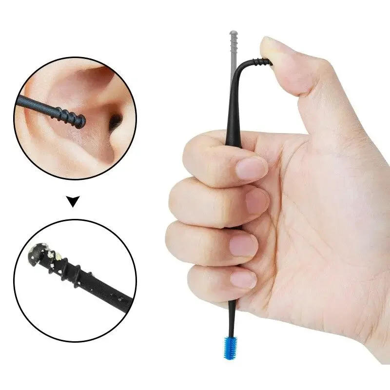 Description Picture 6 of itemDouble Silicone Soft Head Rotary Screw Earpick Ear Picking Tool Massage Ear Cleaner Earscoop Rod