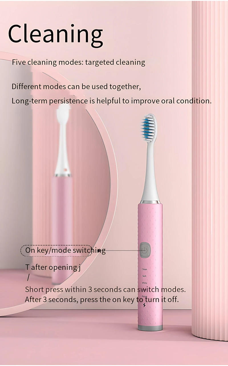 Description Picture 5 of itemUSB Rechargeable Electric Toothbrush + 2 Brush Heads Sonic 5 Files Household Soft Bristle Waterproof Couples Electric Toothbrush