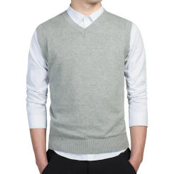 Mens Sleeveless Sweater Vest Cotton Knitwear V-neck Knitted Casual Wear Plus Size Male Button Up Waistcoat Boys Grey Sweaters
