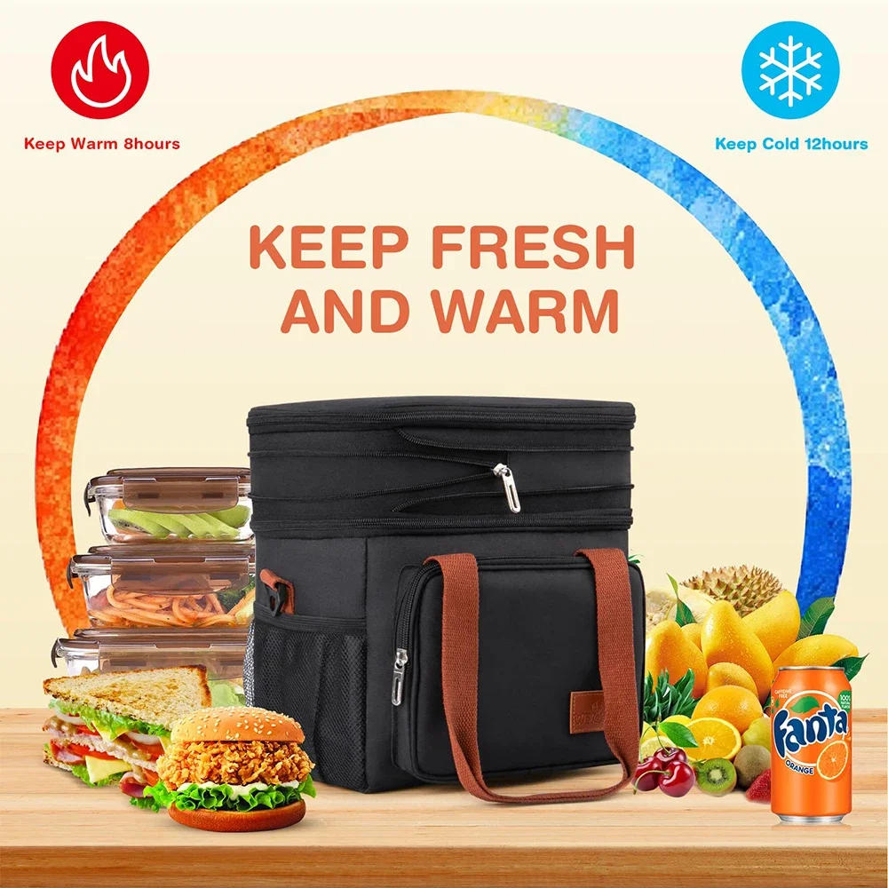 Description Picture 6 of itemExpandable Insulated Large Lunch Box Double Deck Heavy Duty Picnic Bags Leakproof Cooler Bags Camping Hiking Cooking Supplies