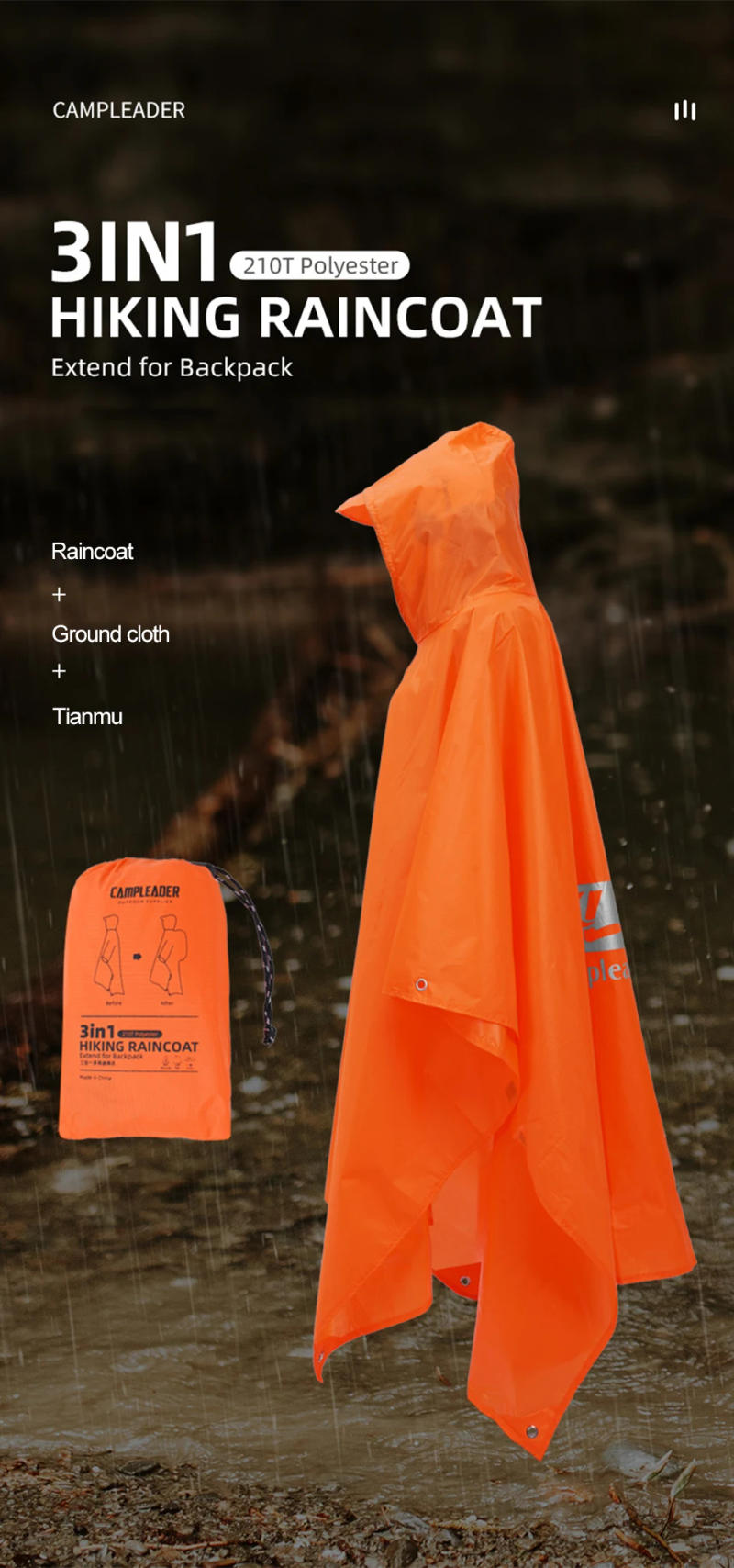 Description Picture 2 of item3 In 1 Outdoor Rain Jacket Waterproof Raincoat Hiking Mountaineering Travel Rainwear Multifunctional Outdoor Activity Rain Gear