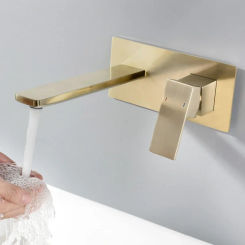 Brushed Gold Concealed Bathroom Sink Faucet In-Wall Basin Spout Mixer Tap Set Combination Blanoir Solid Brass tap