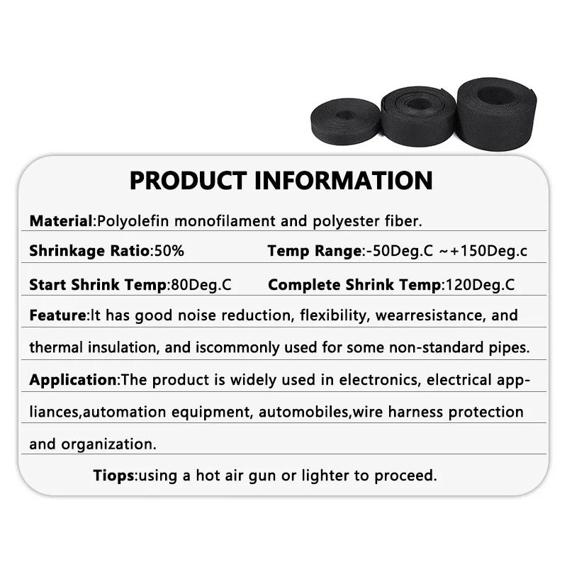 Description Picture 4 of item1~50m Braided Cable Sleeve Diameter 4~30mm PET Heat Shrink Tube Insulation Flam Retardant Shrinkable Wire Wrap Sheath Organizer
