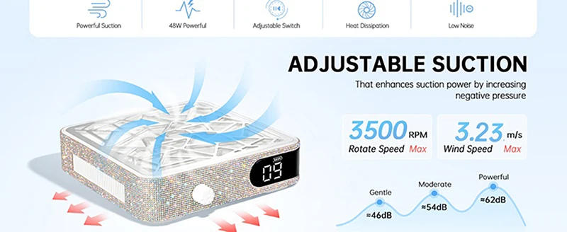 Description Picture 4 of itemNail Dust Collector with Rhinestones extractor de polvo para unas 48W Powerful Nail Dust Cleaner for Acrylic Gel Nail Polishing