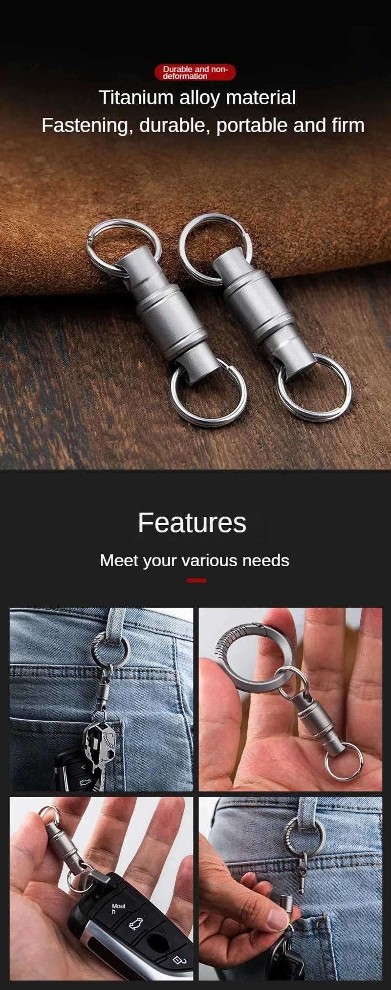 Description Picture 5 of itemTitanium Rotate Buckle Portable Multifunctional EDC Outdoor Tool Titanium Alloy Waist Belt Quick Buckle Keyring