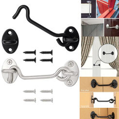 Stainless Steel Cabin Hook Eye Shed Gate Door Latchs Silent Holder Black Window Cabin Hook Lock And Eye Latchs Lock 3/4/6 Inches