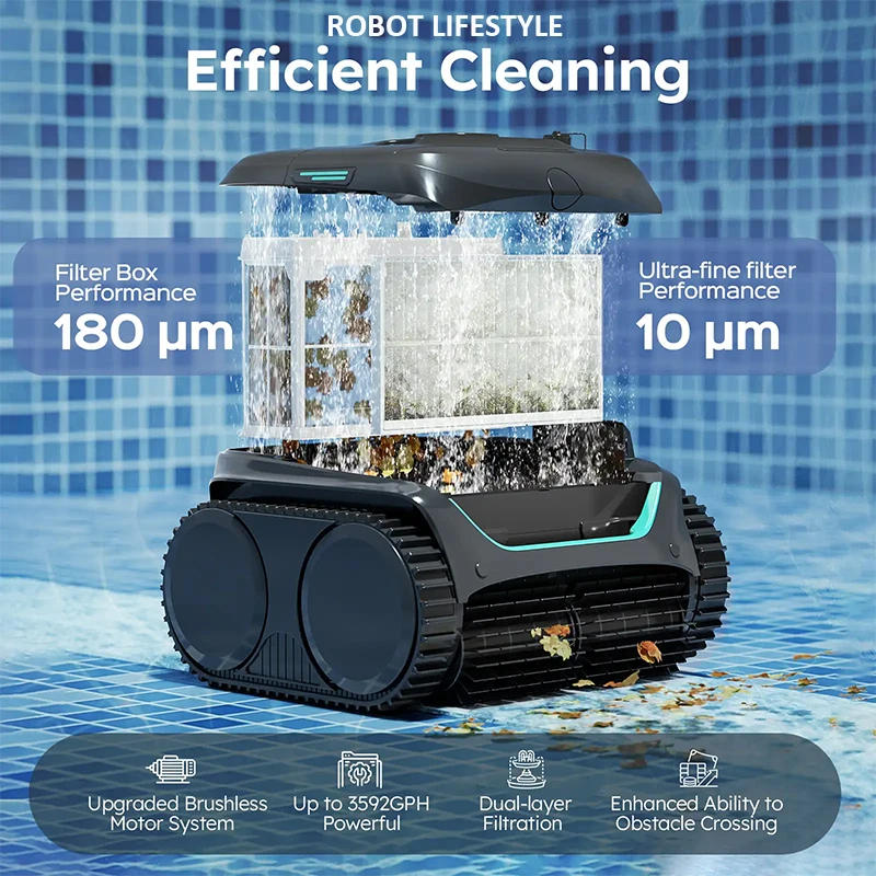 Description Picture 4 of itemRobot Pool Cleaner Cordless APP Cleaning Background and Walls 180um+Ultra Fine Filter 3Hours Runtime Scheduled Periodic