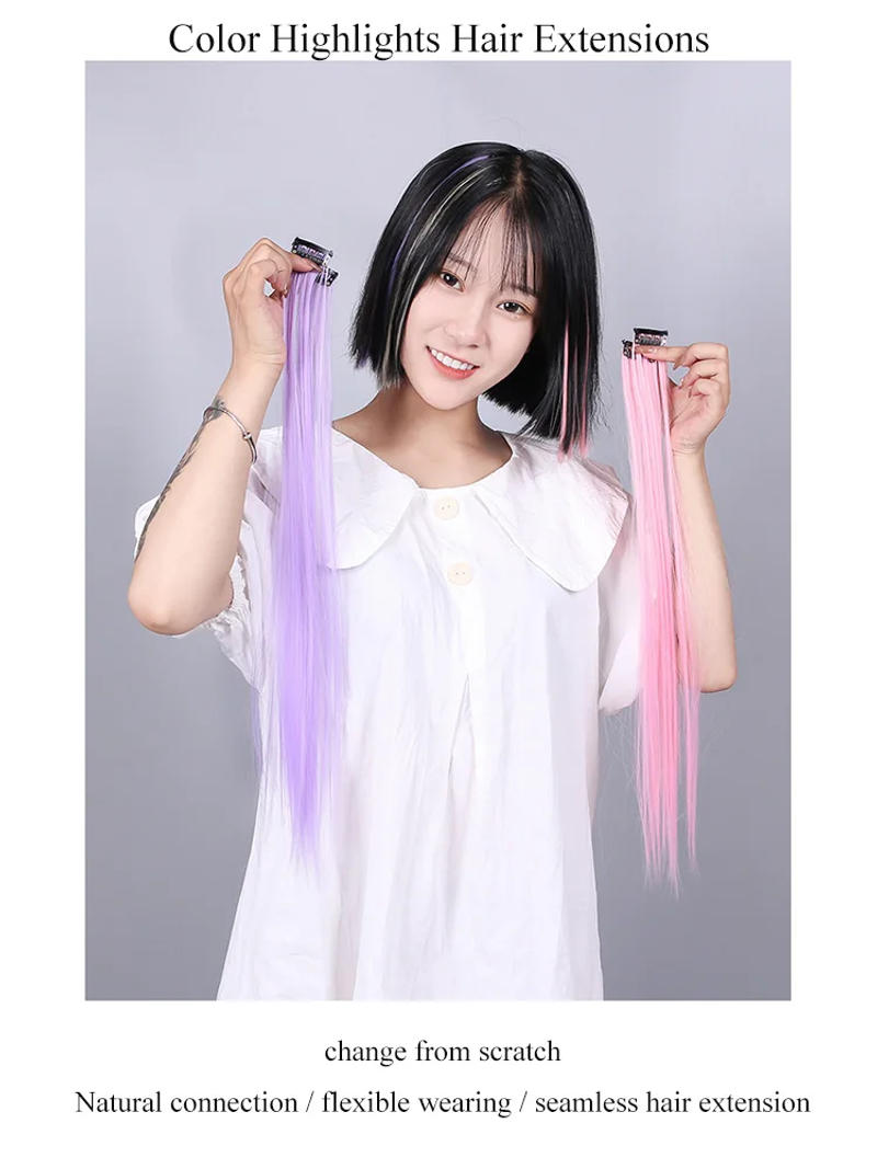 Description Picture 2 of item1PCS 45cm/Pc 15Colors Fake Hair Extensions with Invisible Black Hair Clips Heat Resistant Straight For Women Styling Tool