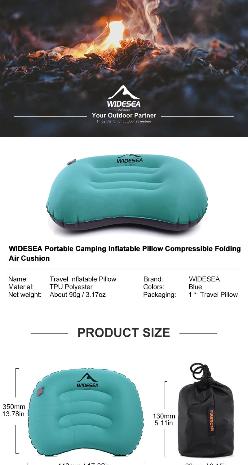 Description Picture 2 of itemWidesea Portable Inflatable Pillow Camping Equipment Compressible Folding Air Cushion Outdoor Protective Tourism Sleeping Gear